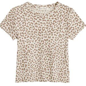 Lucky Brand Leopard Print Short Sleeve Tee Cream Brown Small